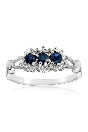 The Diamond Store Blue Sapphire 0.34ct And Diamond 9K White Gold Ring