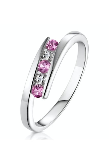 The Diamond Store Pink 9K White Gold Diamond and Pink Sapphire Ring