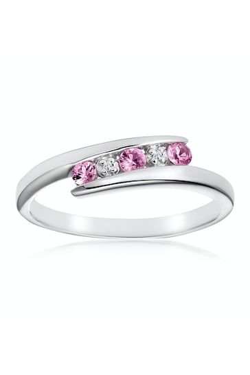 The Diamond Store Pink 9K White Gold Diamond and Pink Sapphire Ring