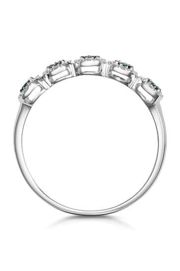 The Diamond Store Green Emerald and Halo Diamond Stellato Eternity Ring in 9K White Gold
