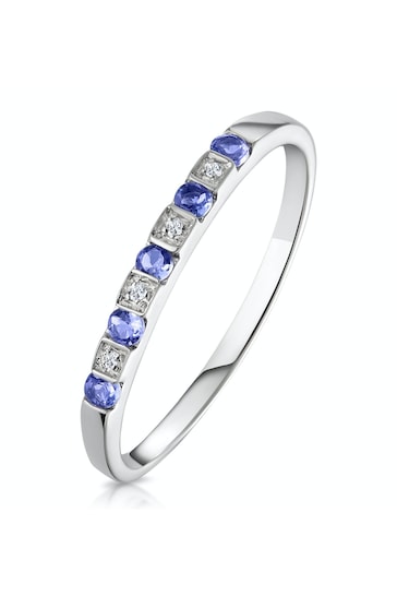 The Diamond Store Blue Tanzanite 0.18CT And Diamond 9K White Gold Ring