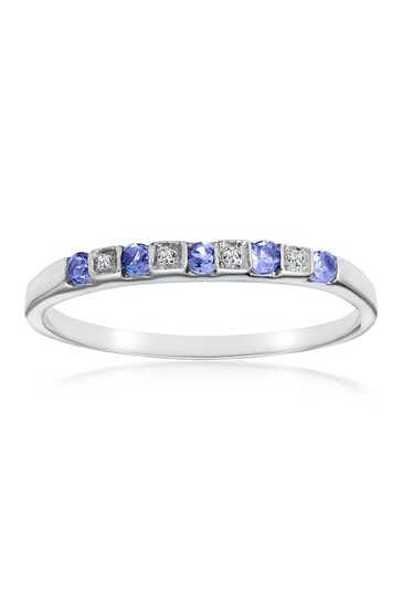 The Diamond Store Blue Tanzanite 0.18CT And Diamond 9K White Gold Ring