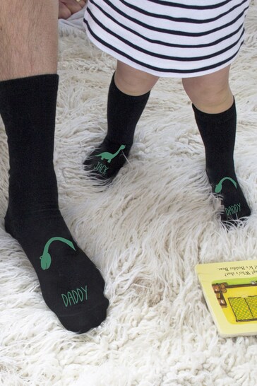 Personalised Daddy and Me Dinosaur Childrens Socks by Solesmith