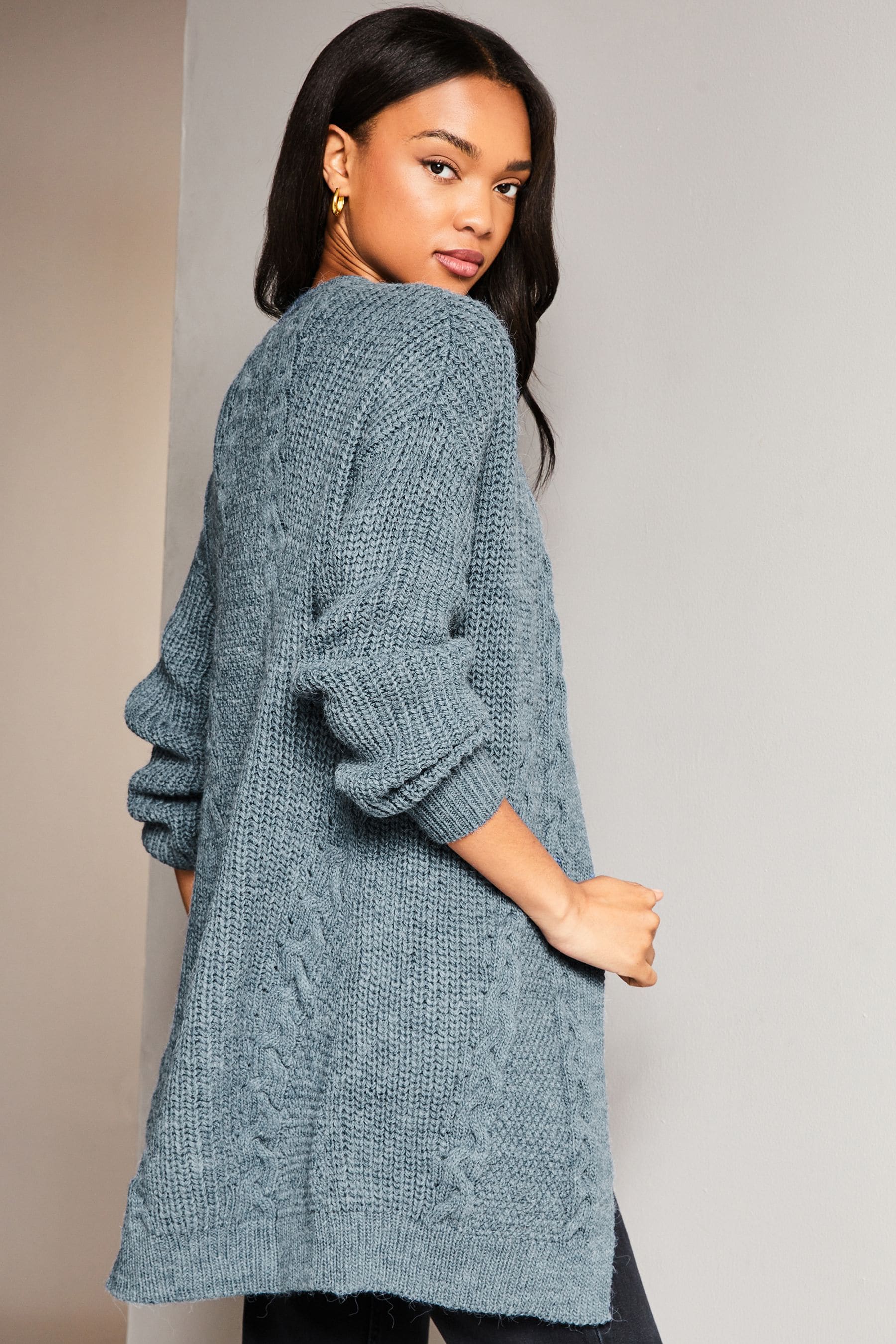 Lipsy Chambray Blue Mixed Cable Knit Cardigan