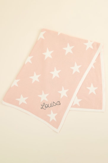 Personalised Pink Star Intarsia Blanket with Luxury Gift Box by My 1st Years