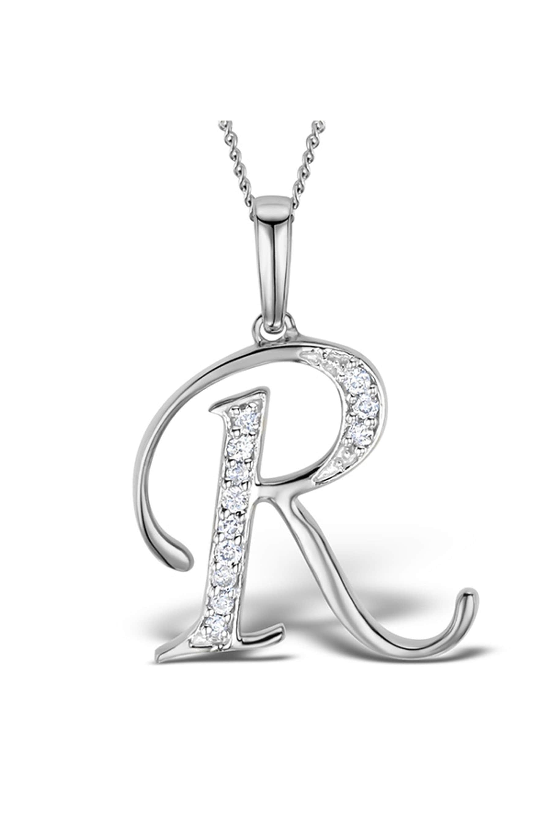 The Diamond Store White 925 Silver Lab Diamond Initial R Necklace 0.05ct