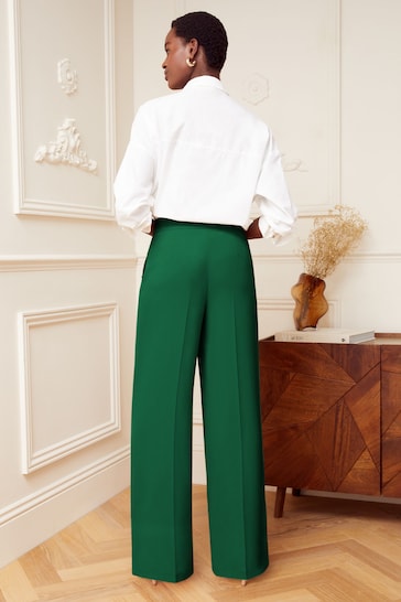 Love & Roses Forest Green Military Button Wide Leg Trousers