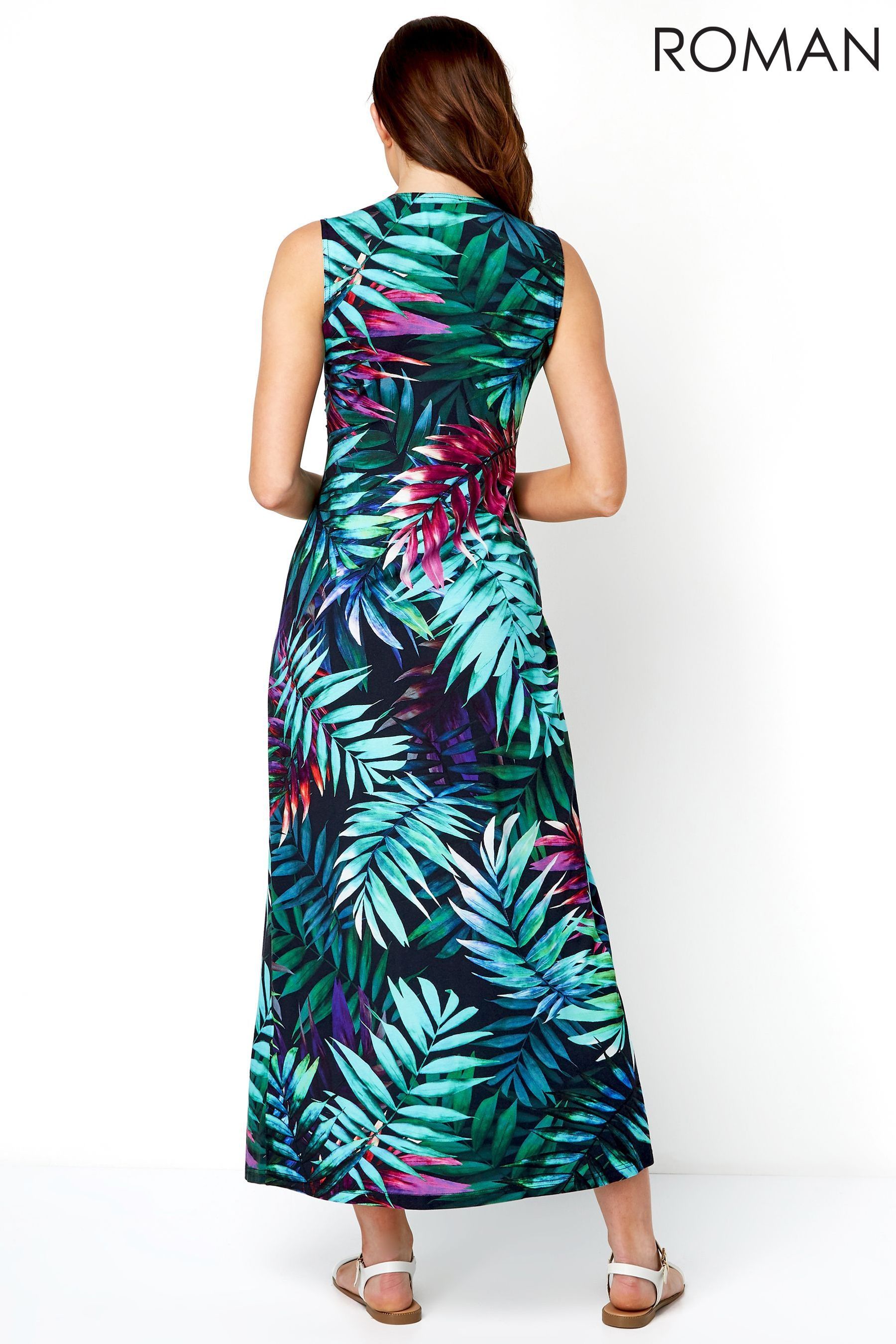 Green tropical print maxi dress clearance