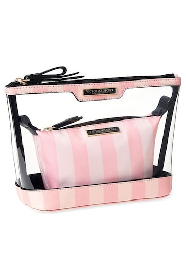 Victoria's Secret Pink Iconic Stripe AM/PM Makeup Bag Duo