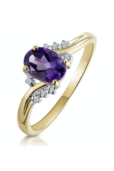 The Diamond Store Purple Amethyst 0.68ct And Diamond 9K Gold Ring