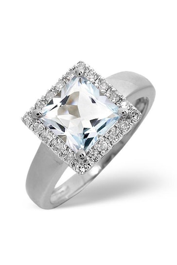 The Diamond Store Blue Aquamarine 1.42CT And Diamond 9K White Gold Ring