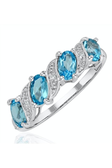 The Diamond Store Blue Blue Topaz 0.98CT And Diamond 9K White Gold Ring