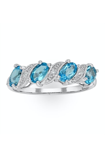 The Diamond Store Blue Blue Topaz 0.98CT And Diamond 9K White Gold Ring