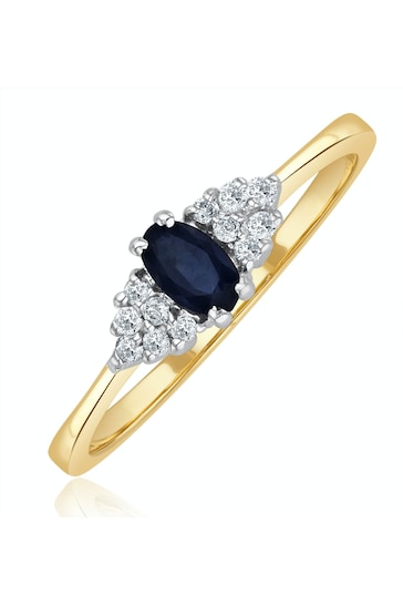 The Diamond Store Blue Sapphire 5 x 3mm And Diamond 9K Gold Ring