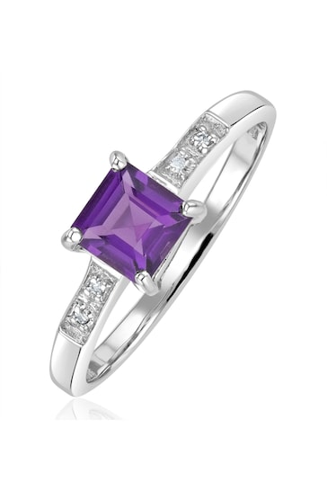 The Diamond Store Purple Amethyst 0.63ct And Diamond 9K White Gold Ring