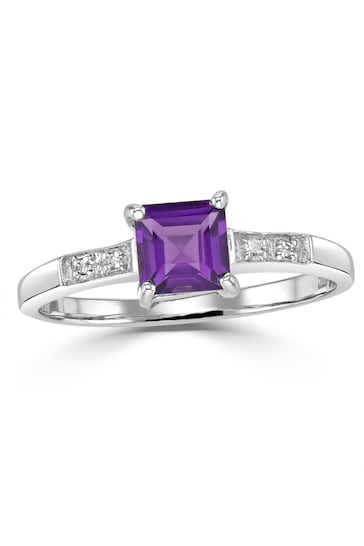 The Diamond Store Purple Amethyst 0.63ct And Diamond 9K White Gold Ring