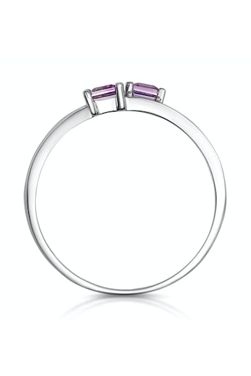 The Diamond Store Purple Twin Amethyst and Diamond Stellato Ring in 9K White Gold