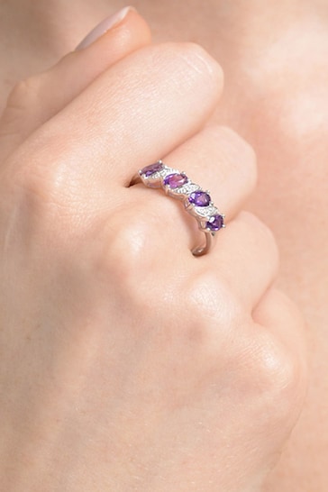 The Diamond Store Purple Amethyst 0.74ct And Diamond 9K White Gold Ring
