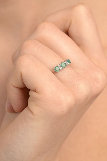 The Diamond Store Green Emerald 0.45ct And Diamond 9K Gold Ring