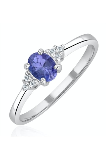 The Diamond Store Blue Tanzanite 0.35CT And Diamond 9K White Gold Ring