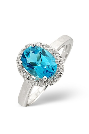 The Diamond Store Blue Blue Topaz 1.56CT And Diamond 9K White Gold Ring