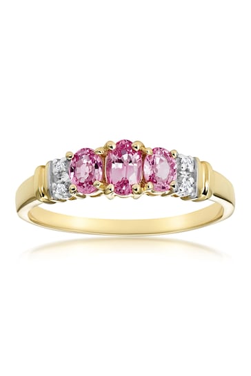 The Diamond Store Pink Pink Sapphire and 0.02ct Diamond Ring 9K Yellow Gold