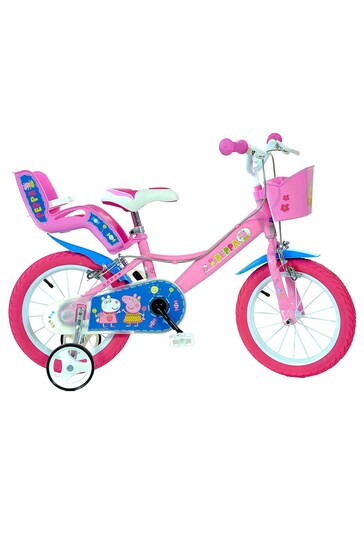 E-Bikes Direct Pink Dino Peppa Pig Pink Girls Bike with Doll Carrier - 14 Inch Wheels