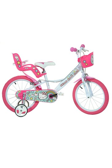 E-Bikes Direct BluePink Dino Hello Kitty White Girls Bike with Doll Carrier - 16 Inch Wheels