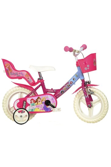 E-Bikes Direct Pink Dino Disney Princess Licensed Girls Bike with Doll Carrier - 12 Inch Mag Wheels