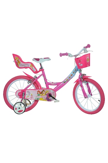 E-Bikes Direct Pink Dino Disney Princess Licensed Girls Bike with Doll Carrier - 16 Inch Wheel