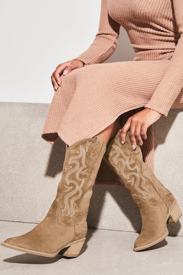 Buy Lipsy Faux Suedette Camel Pull On Calf Pointed Western Cowboy