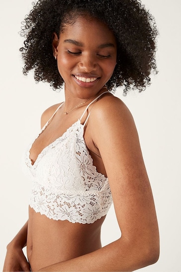 Buy Victoria's Secret PINK Coconut White Lace Strappy Back Longline Bralette  from the Next UK online shop