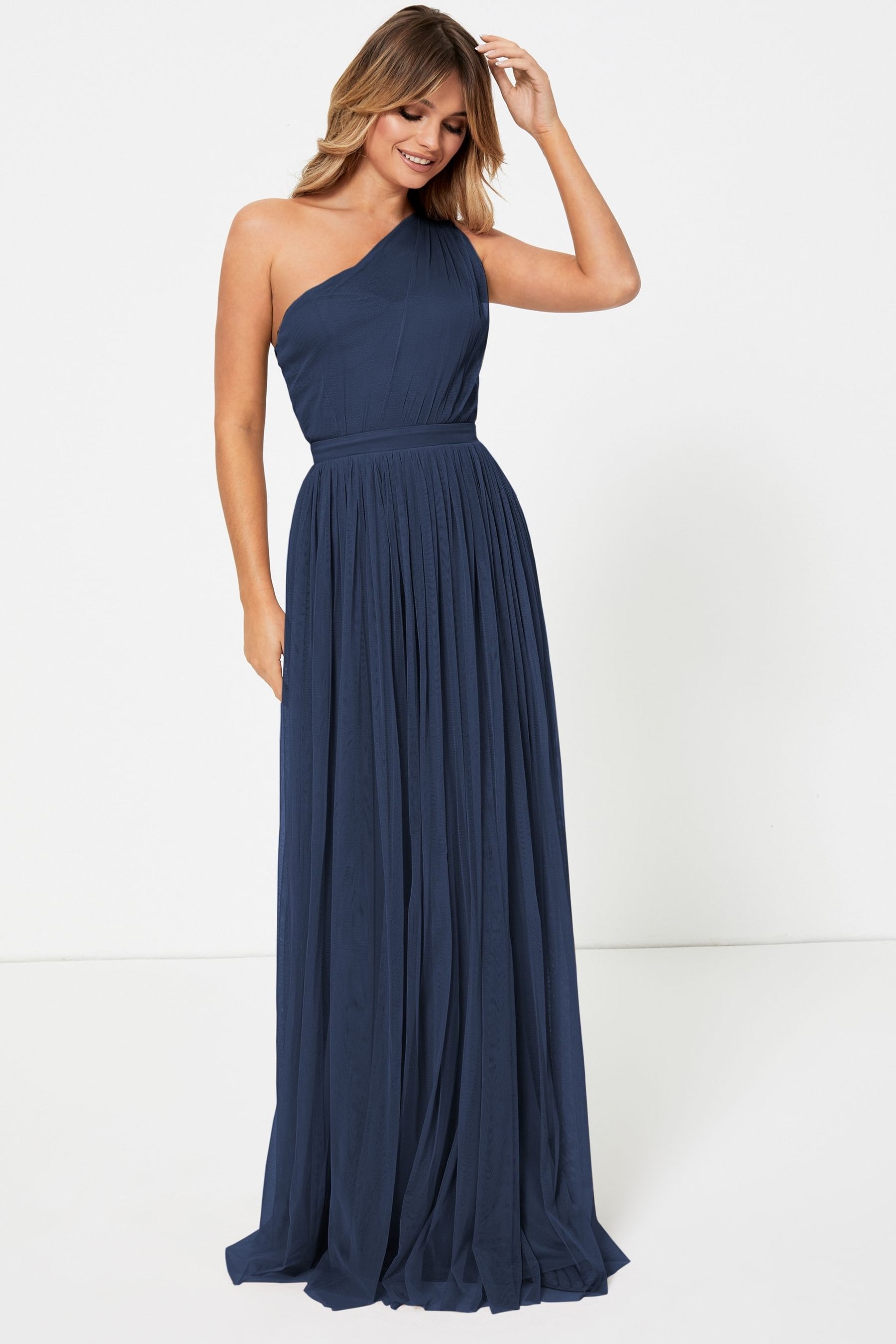 Buy Anaya With Love Navy Blue Petite One Shoulder Maxi Dress from
