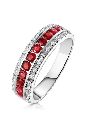 The Diamond Store Red Ruby 0.74ct and Diamond 9K White Gold Ring