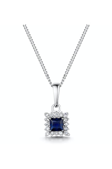 The Diamond Store Blue Stellato Sapphire and Diamond Pendant Necklace in 9K White Gold