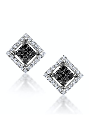The Diamond Store Black Diamond and Black Diamond Squares Earrings in 9K WG