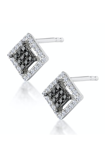 The Diamond Store Black Diamond and Black Diamond Squares Earrings in 9K WG