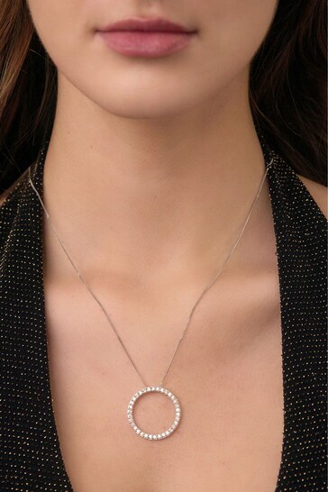 The Diamond Store White Lab Diamond Circle Necklace Pendant 1 Carat Set in 925 Silver