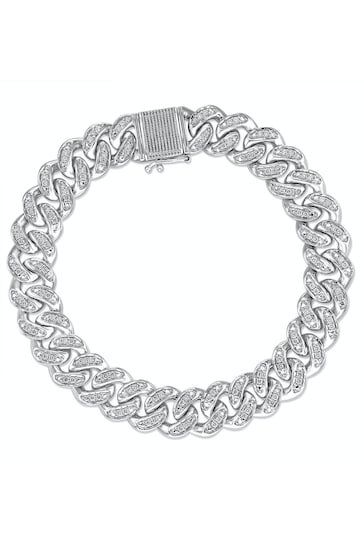 The Diamond Store White 1.20CT Mens Lab Diamond Cuban Link Bracelet in Sterling Silver