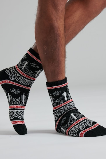 Loungeable Black Fairisle Socks With Bow