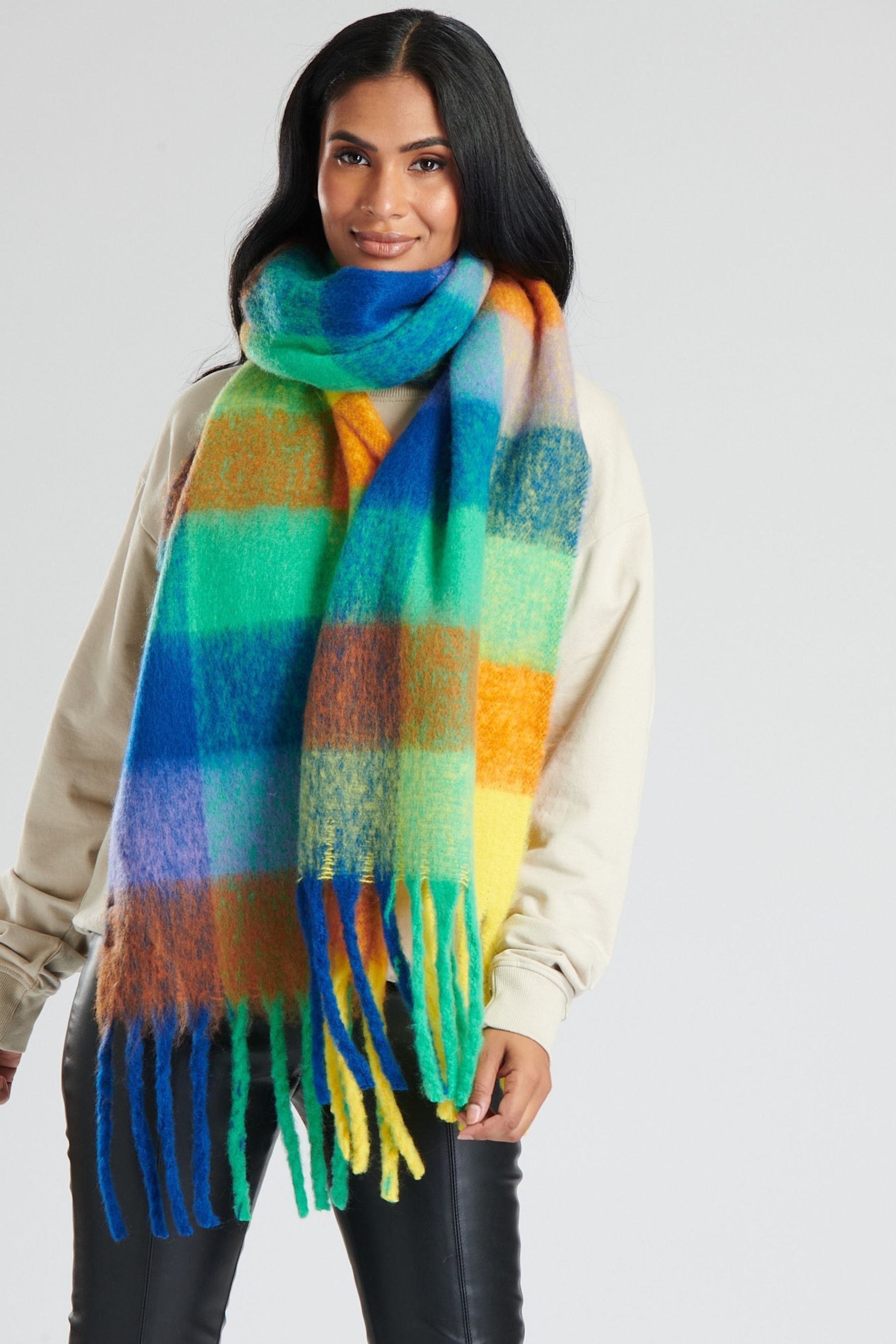 Green shop check scarf