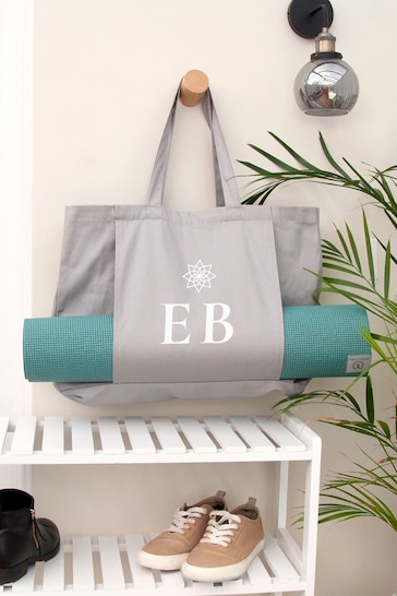 Personalised Monogrammed Organic Grey Yoga Tote Bag by Treat Republic