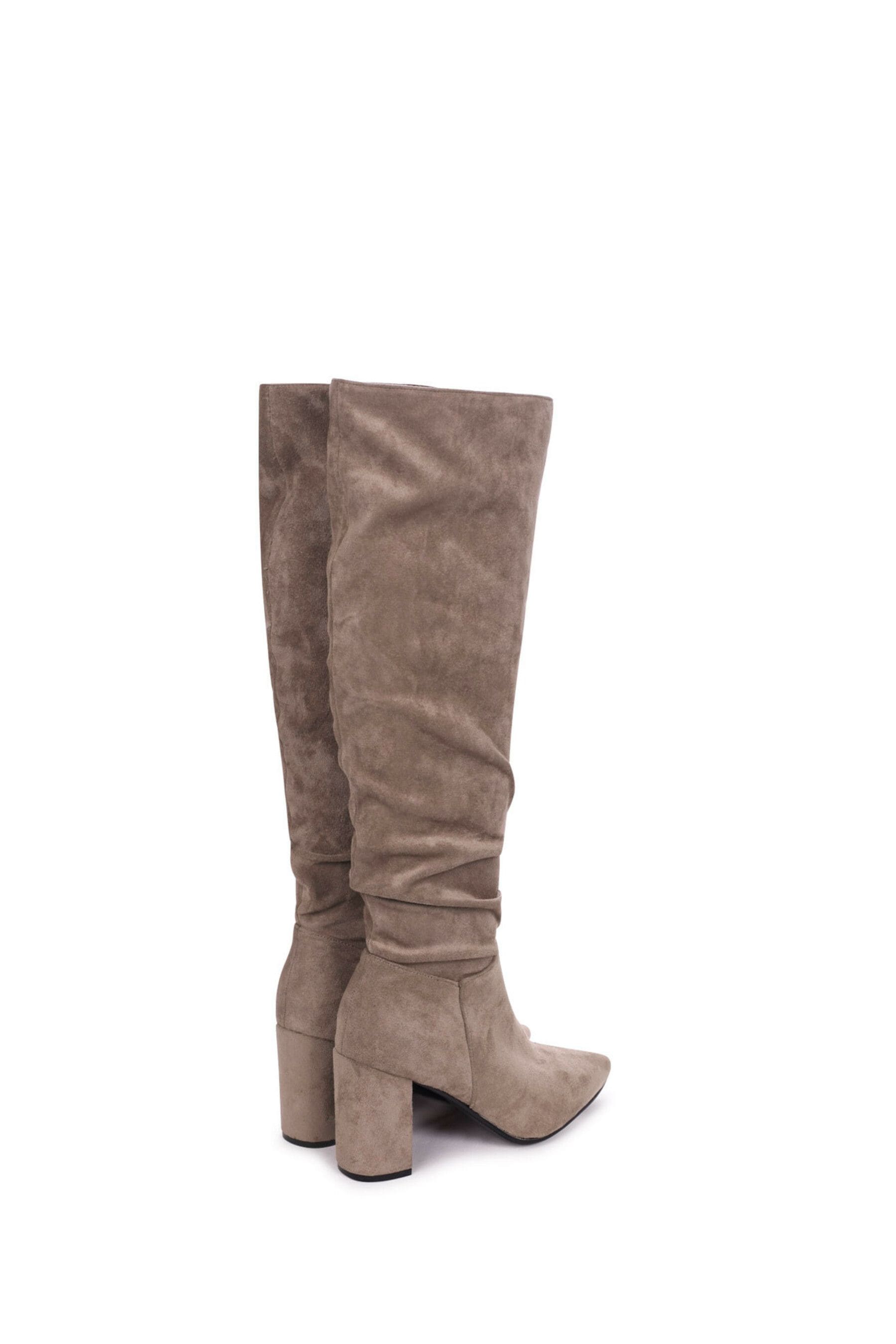 Buy Linzi Brown Bonnie Faux Suede Block Heel Knee High Ruched Boot