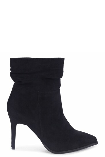 Linzi Black Eclipse Faux Suede Ruched Pointed Stiletto Boot Heel