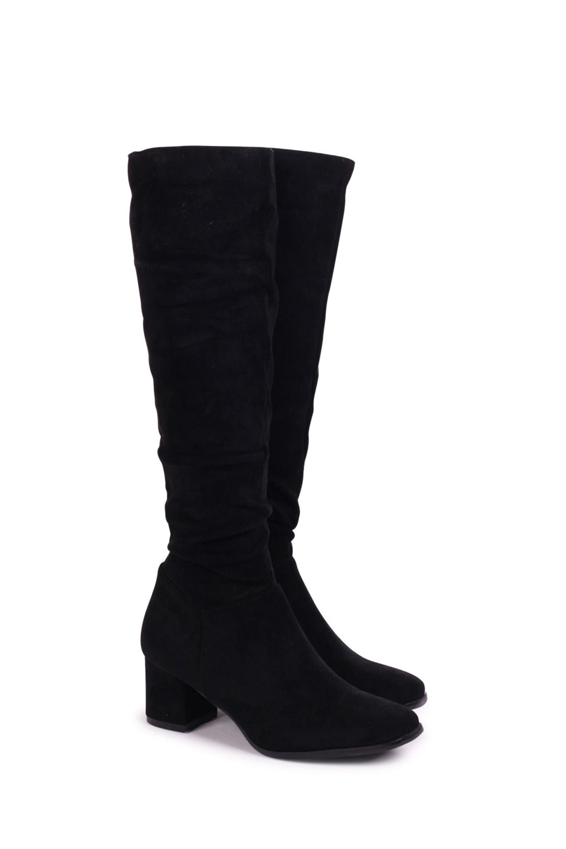 Buy Linzi Black Zena Faux Suede Square Toe Block Heel Knee High Boot ...