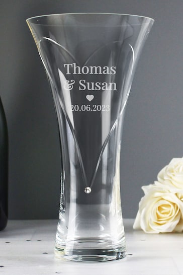 Personalised Mr & Mrs Large Hand Cut Diamante Heart Vase by PMC