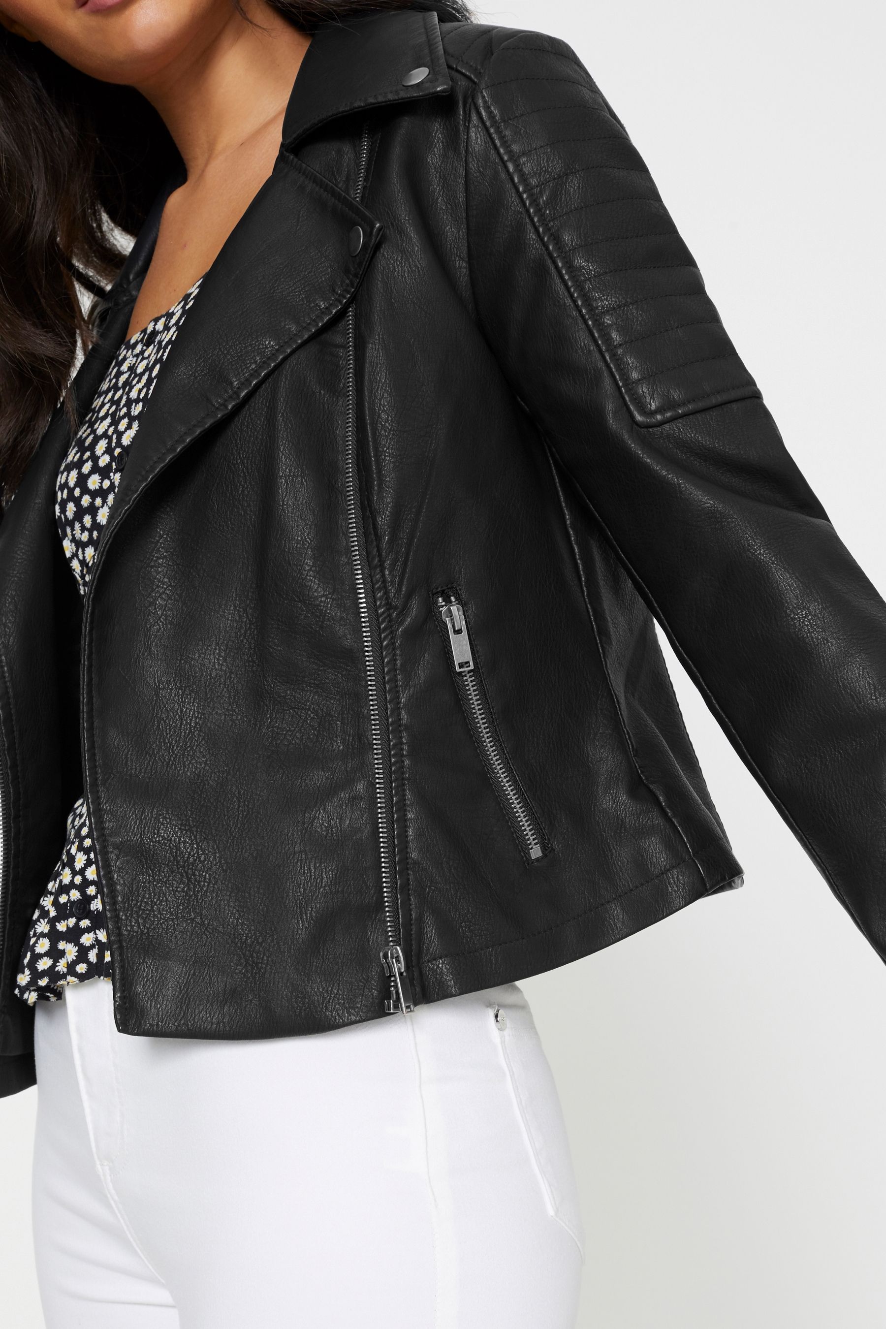 Buy Noisy May Black Leather Look Biker Jacket from the Next UK