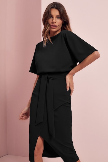 Lipsy Black Kimono Belted Midi Dress
