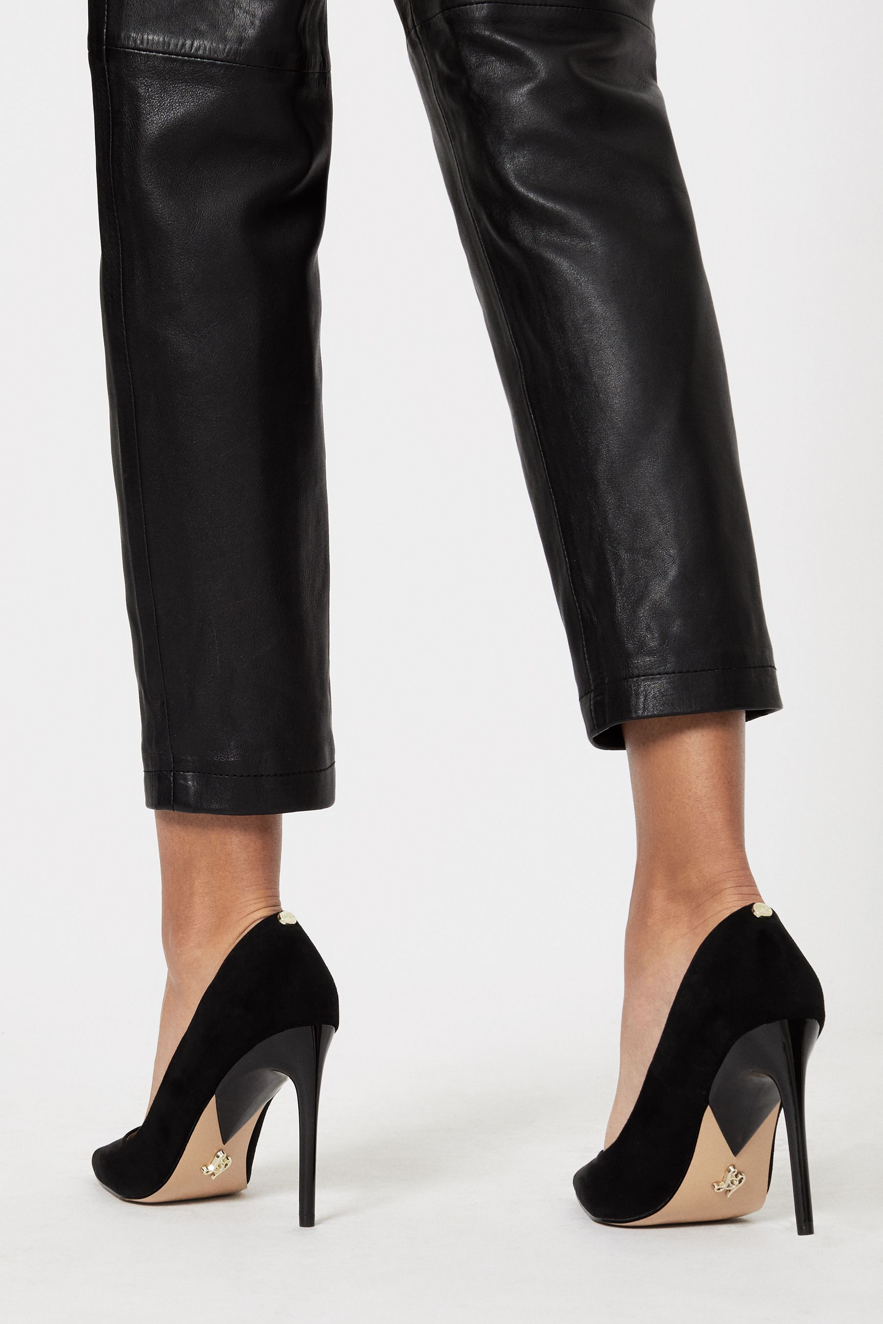 Black leather high store heel court shoes