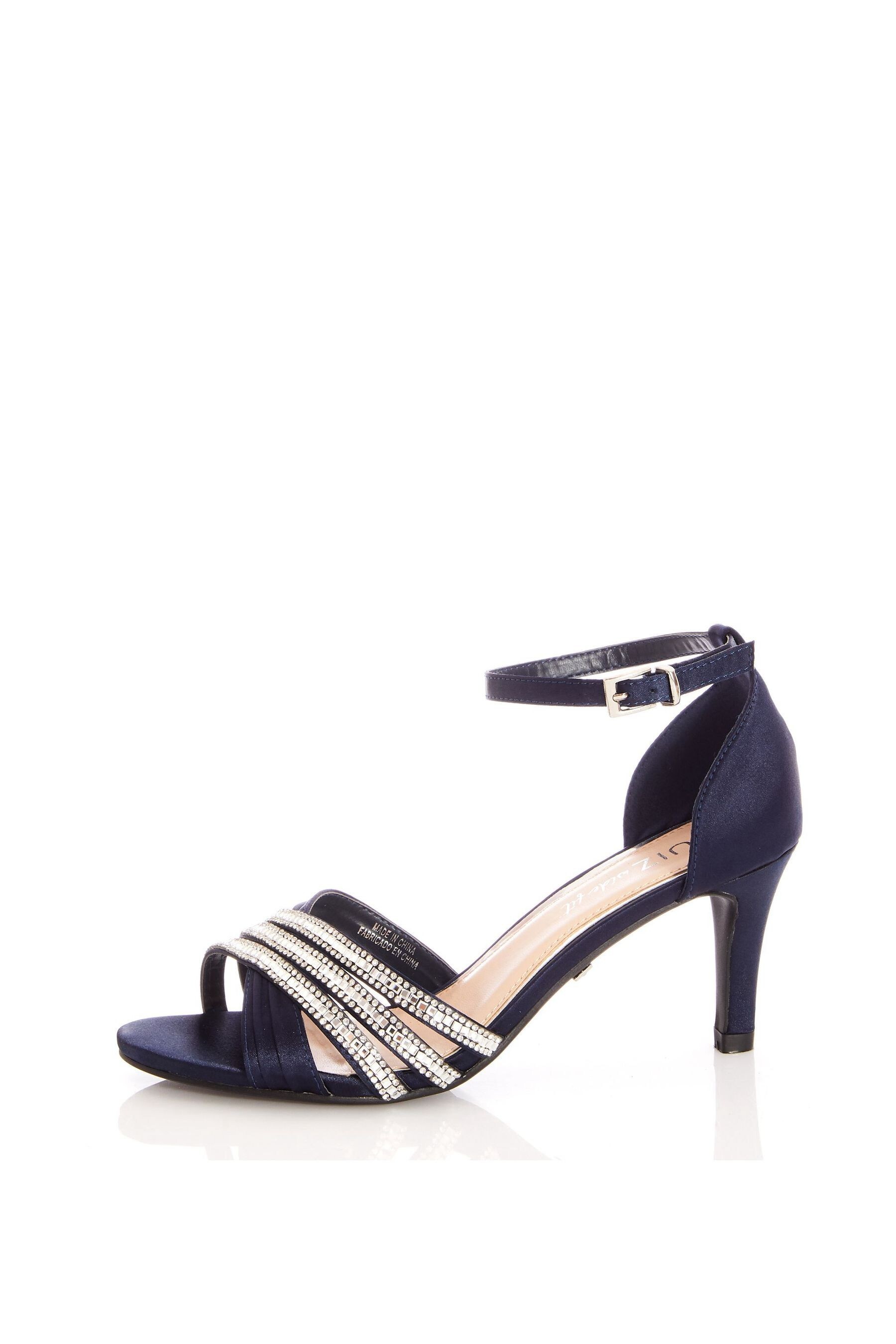 Quiz Navy Wide Fit Diamante Low Heel Sandals
